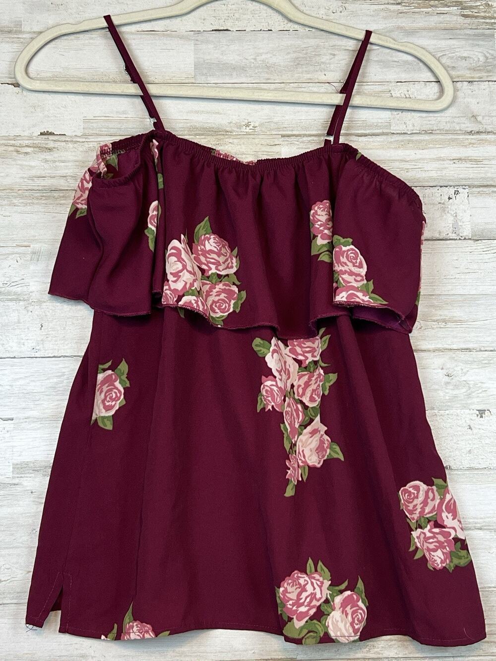 No Boundaries Juniors Floral Off Shoulder Rose Top M 7-9 Cottage Floral Boho